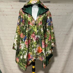RAINCAPER Floral Reversible Hooded Travel Rain Poncho Cape One Size